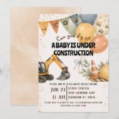 Invitation Fête de Bébé en Construction Dig It (Devant / Derrière)