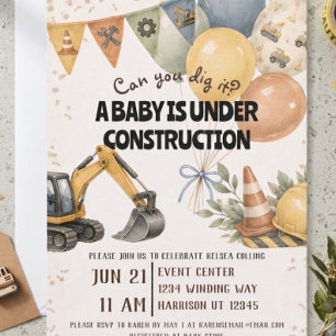 Invitation Fête de Bébé en Construction Dig It
