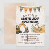 Invitation Fête de Bébé en Construction Dig It (Devant / Derrière)