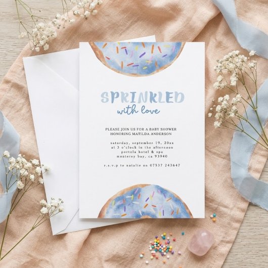 Invitation Fête de bébé en douche avec des donuts saupoudrés 