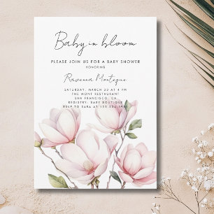 Invitation Fête de bébé en fleurs Magnolia rose Baby Shower