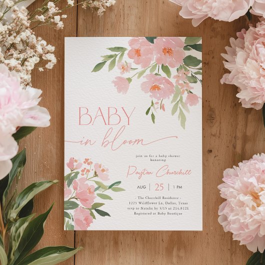 Invitation Fête de bébé en fleurs rose