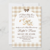 Invitation Fête de bébé en gingham neutre Silly Goose (Devant)