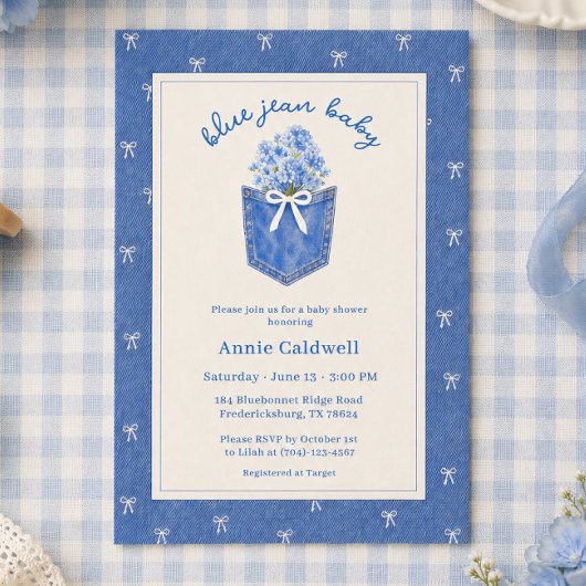 Invitation Fête de Bébé en Jean Bleu