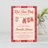 Invitation Fête de bébé en Jean Rouge (Debout devant)