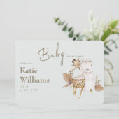 Invitation Fête de bébé en sage clair Bassinet Girafe Virtuel (Debout devant)