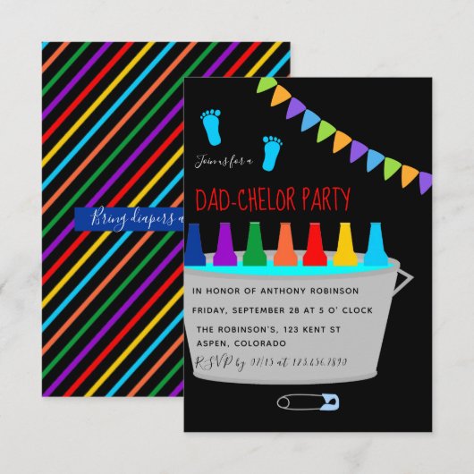 Invitation Fête de Bébé et de Futur Papa avec Fût de Bière (Devant / Derrière)
