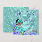 Invitation Fête de bébé ethnique fleurs violet et sarcelle Ba (Devant / Derrière)