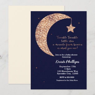 Invitation Fête de Bébé Étoile Brillante Lune Bleue Bronze