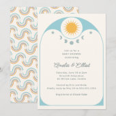 Invitation Fête de bébé étoile lune céleste moderne Bleu doux (Devant / Derrière)