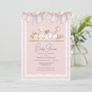 Invitation Fête de bébé fantaisiste élégante rose toile vinta