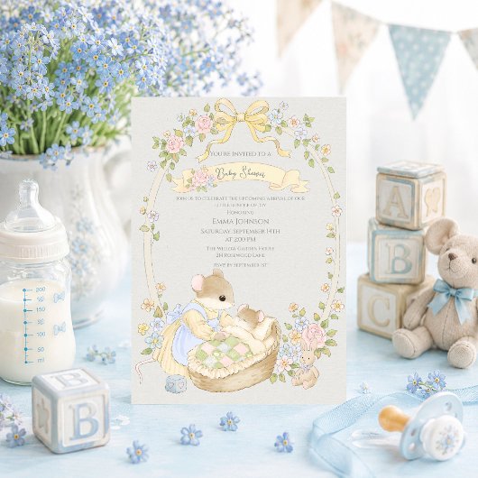 Invitation Fête de Bébé Fantaisiste Souris