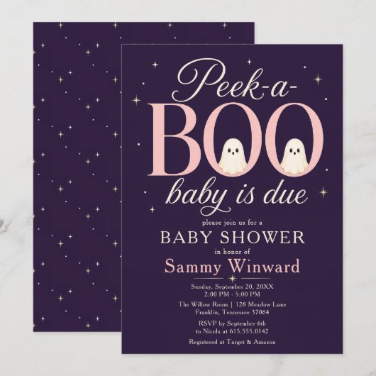 Invitation Fête de Bébé Fantôme Peek-a-Boo (Devant / Derrière)