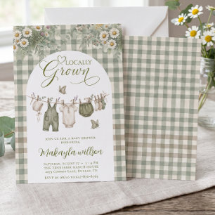 Invitation Fête de Bébé Ferme en Vichy Vert Sauge Cultivé Loc