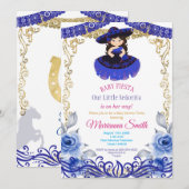 Invitation Fête de Bébé Fête Mexicaine aux Roses Bleu Royal  (Devant / Derrière)