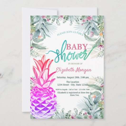 Invitation Fête de bébé Feuilles Tropicales Ananas Cool (Devant)