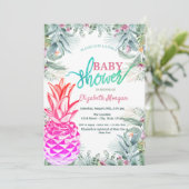 Invitation Fête de bébé Feuilles Tropicales Ananas Cool (Debout devant)