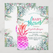 Invitation Fête de bébé Feuilles Tropicales Ananas Cool (Devant / Derrière)