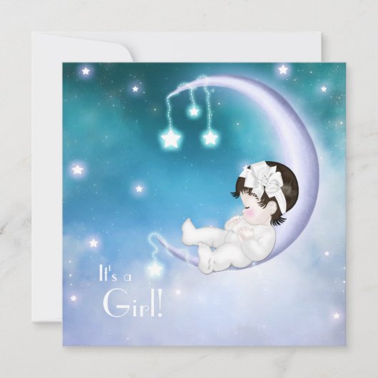 Invitation Fête de bébé fille à la Lune Violette (Devant)