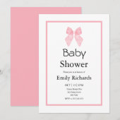 Invitation Fête de bébé fille à l'arc rose (Devant / Derrière)