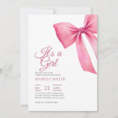 Invitation Fête de bébé fille à ruban rose (Devant)
