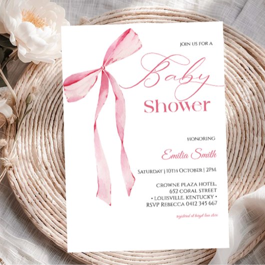 Invitation Fête de bébé fille à ruban rose