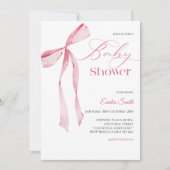 Invitation Fête de bébé fille à ruban rose (Devant)