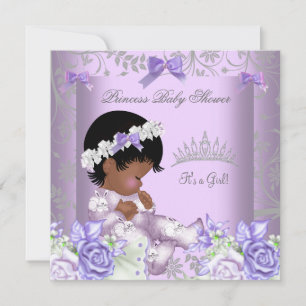 Invitation Fête de bébé fille afro-américaine lavande gris