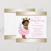 Invitation Fête de Bébé Fille Ange en Or Rose (Devant / Derrière)
