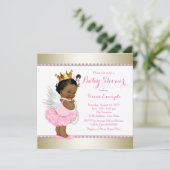Invitation Fête de Bébé Fille Ange en Or Rose (Debout devant)