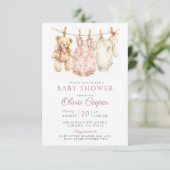 Invitation Fête de Bébé Fille Aquarelle Rose (Debout devant)