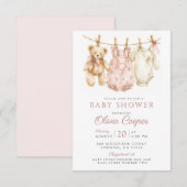 Invitation Fête de Bébé Fille Aquarelle Rose (Devant / Derrière)