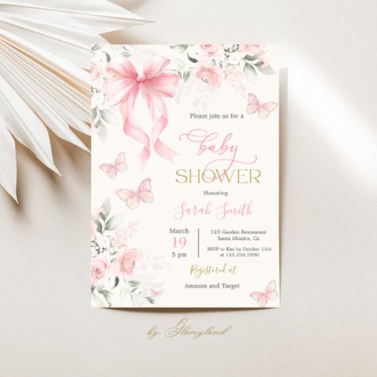 Invitation Fête de Bébé Fille Arc en Ciel Rose