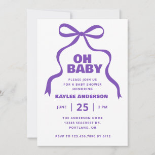 Invitation Fête de Bébé Fille Arc-en-Ciel Ruban Violet