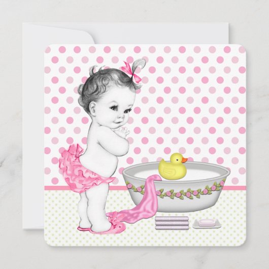 Invitation Fête de Bébé Fille au Bain (Devant)