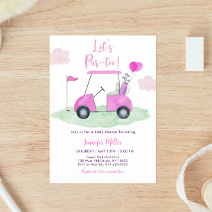 Invitation Fête de bébé fille au golf rose Par-tee