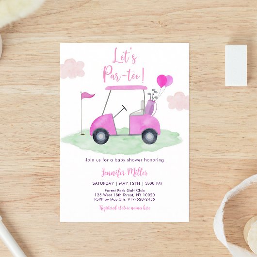 Invitation Fête de bébé fille au golf rose Par-tee