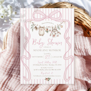 Invitation Fête de bébé fille au linge à linge rose aquarelle
