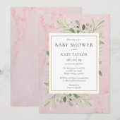Invitation Fête de bébé fille au marbre rose | Sprinkle (Devant / Derrière)