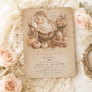 Invitation Fête de Bébé Fille au Parfum de Citrouille et à la