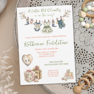 Invitation Fête de Bébé Fille au Petit Air de Campagne avec L