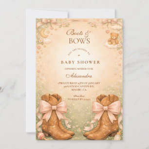 Invitation Fête de Bébé Fille aux Bottes Roses et Rubans