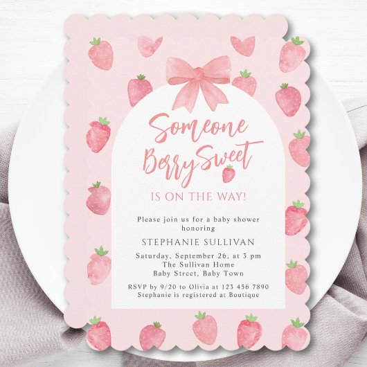 Invitation Fête de Bébé Fille aux Fraises Douces