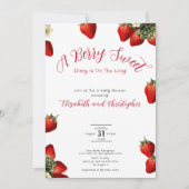 Invitation Fête de Bébé Fille aux Fraises Sucrées Rouges (Devant)