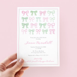 Invitation Fête de Bébé Fille avec des Rubans Roses et Verts