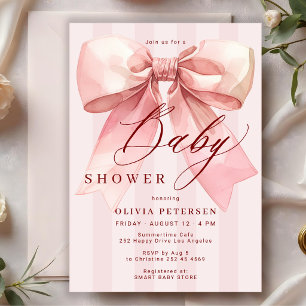 Invitation Fête de bébé fille avec un nœud papillon rose