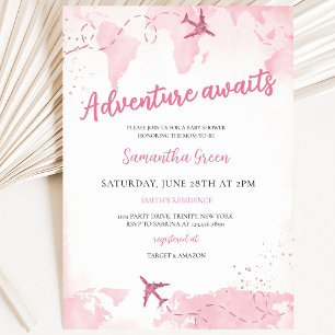 Invitation Fête de Bébé Fille Aventure en Attente