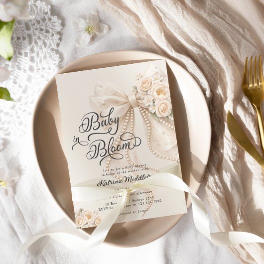 Invitation Fête de bébé fille Baby in Bloom Bow