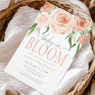 Invitation Fête de Bébé Fille Baby In Bloom Rose Pâle Floral