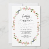 Invitation Fête de bébé Fille Bébé en fleurs rose florale (Devant)